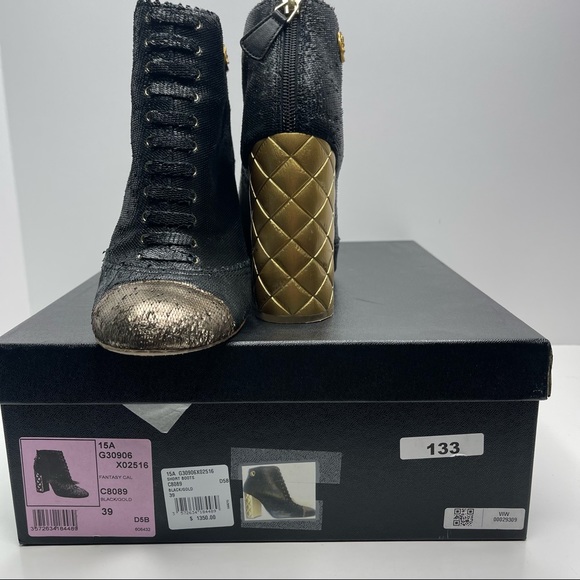 CHANEL Fantasy Short Boots Black & Gold Size 39 - Picture 5 of 16